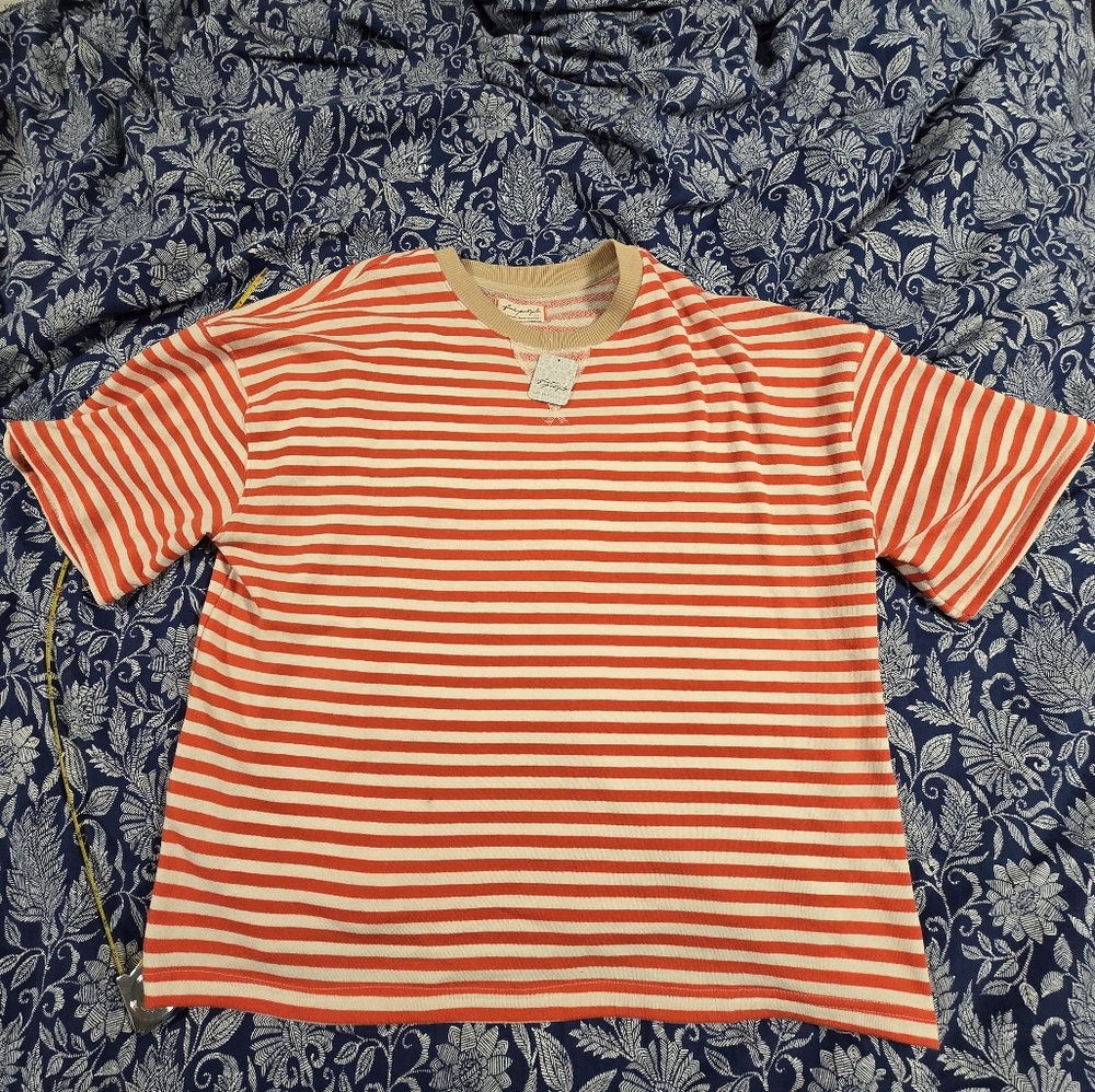 We The FREE PEOPLE * Oversized Striped Crewneck Sweater * Orange * Cream * Sz S